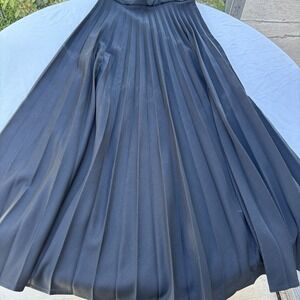 Vintage Mr B of California Maxi Skirt 1970s Black Pleated Polyester Side Zip